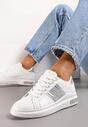 Sneakers Alb-Argintii cu Inserții Metalice și Pietre pe Talpă Groasă Wirela