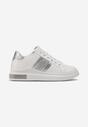 Sneakers Alb-Argintii cu Inserții Metalice și Pietre pe Talpă Groasă Wirela