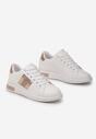 Sneakers Albi-Șampanie cu Inserții Metalice și Pietre Strass pe Talpă Groasă Wirela