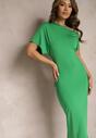 Zielona Dopasowana Sukienka Midi o Asymetrycznym Kroju Lirevasse