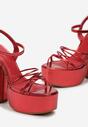 Czerwone Sandały na Wysokim Słupku i Platformie z Cienkimi Paskami Tolme