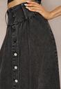 Czarna Jeansowa Spódnica Maxi z Guzikami z Bawełny Rachellia