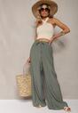 Pantaloni largi din viscoză verde închis cu elastic și șnur în talie Tarallia