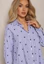 Cămașă Bleumarin din Bumbac cu Model în Dungi Subțiri și Inimi Vatille
