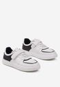 Biało-Granatowe Buty Sportowe Sneakersy na Rzep Zdobione Metaliczną Wstawką i Skórzaną Wkładką Marievora
