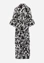Rochie Neagră și Albă Cloș Maxi cu Nasturi și Imprimeu Abstract Uvellia