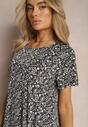 Rochie Neagră Scurtă cu Fustă Clopot și Decolteu Rotund din Vâscoză Dapnehli