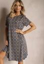 Rochie midi bleumarin-maro cu model mozaic din viscoză cu croi evazat Vechaina
