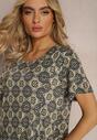 Rochie midi verde-bleumarin cu model mozaic din viscoză cu croi evazat Vechaina
