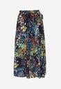 Granatowa Spódnica z Wiskozy z Gumką w Pasie Ozdobiona Abstrakcyjnym Printem Bimella