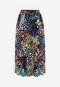 Granatowa Spódnica z Wiskozy z Gumką w Pasie Ozdobiona Abstrakcyjnym Printem Bimella