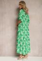 Zielona Rozkoszowana Sukienka z Koszulową Górą i Wzorem w Kwiaty Nealavin