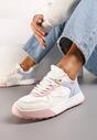 Biało-Różowe Sznurowane Sneakersy z Materiałowymi Aplikacjami Mathiril