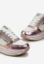 Biało-Różowe Sneakersy z Metalicznymi Wstawkami i Brokatem na Grubej Podeszwie Anova