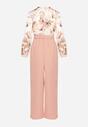Salopetă florală roz cu decolteu în V, curea și pantaloni largi Vinia