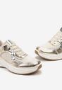 Beżowo-Złote Sznurowane Sneakersy Ozdobione Metaliczną Wstawką Kizria