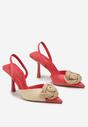 Czerwone Wsuwane Sandały na Niskiej Szpilce z Aplikacją 3D Kwiatkiem Salthe