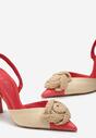 Czerwone Wsuwane Sandały na Niskiej Szpilce z Aplikacją 3D Kwiatkiem Salthe