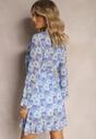 Rochie Albastră Scurtă Imprimeu Floral Decolteu V Icarba