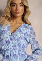 Rochie Albastră Scurtă Imprimeu Floral Decolteu V Icarba