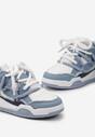 Niebieskie Sneakersy z Perforacją i Materiałowymi Wstawkami z Ozdobnym Sznurowaniem Luneth