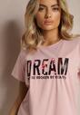 Różowy Bawełniany T-shirt z Ozdobnym Napisem Vespena