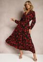 Czarno-Czerwona Kopertowa Sukienka Maxi z Plisowanym Dołem i Gumką w Talii Amillica