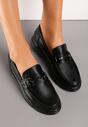 Pantofi negri stil mocasini cu cataramă și branț piele Zinniame