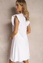Biała Trapezowa Sukienka z Elastycznej Bawełny z Falbankami Przy Ramionach Aleradia