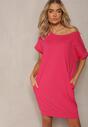 Różowa  T-shirtowa Sukienka Pudełkowa z Elastycznej Bawełny Ellensa