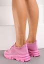 Różowe Buty Sportowe na Grubej Podeszwie Wsuwane z Ozdobnym Sznurowaniem Nolwenin