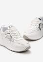 Białe Sneakersy na Niskiej Platformie z Ozdobnymi Wstawkami Perforacją i Brokatem Akarine