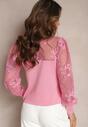 Różowy Koronkowy Sweter z Długim Rękawem Brinca