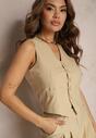 Compleu Bej Sacou Vesta și Pantaloni Drepți High Waist Nithriella
