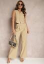 Compleu Bej Sacou Vesta și Pantaloni Drepți High Waist Nithriella