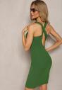Zielona Prążkowana Sukienka Mini ze Skrzyżowanymi Ramiączkami na Plecach Neisa