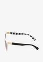 Białe Okulary Przeciwsłoneczne Typu Kocie Oko z Metaliczną Wstawką i Paskami Levintta