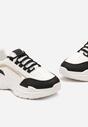 Biało-Czarne Casualowe Sneakersy z Ekoskóry z Ozdobnymi Wstawkami i Sznurowaniem Melindia