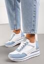 Niebiesko-Białe Sneakersy na Niskiej Platformie ze Wstawkami Brokatowymi Gwenoa
