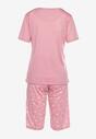 Różowy Komplet Piżamowy z Bawełny T-shirt z Nadrukiem i Kolarki Babiora