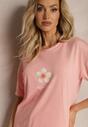 Różowy Komplet Piżamowy Szorty i Koszulka z Krótkim Rękawem i Kwiatowym Motywem Loramia