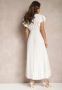 Biała Rozkloszowana Sukienka z Plisami Maxi z Falbankami przy Ramionach Nethula