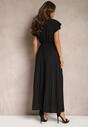 Czarna Plisowana Sukienka Maxi o Rozkloszowanym Kroju z Kopertowym Dekoltem Ofilva