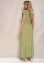 Zielona Rozkloszowana Sukienka Maxi z Bawełny o Kopertowym Kroju Asmerie