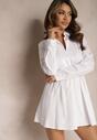 Biała Rozkloszowana Sukienka Mini z Bawełny o Koszulowym Fasonie z Gumką Nefalia