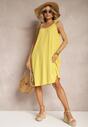 Żółta Trapezowa Sukienka Midi na Wiązanych Ramiączkach Vincca