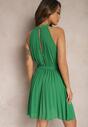 Zielona Rozkloszowana Sukienka z Plisami i Zapięciem przy Karku Mini Dodatkowo Pasek Asmeriema