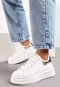 Biało-Srebrne Sznurowane Sneakersy z Imitacji Skóry na Platformie Filamena