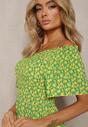 Żółto-Zielona Krótka Sukienka Letnia o Fasonie Hiszpanki z Wiskozy Liranna