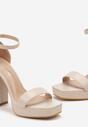 Beżowe Klasyczne Sandały z Imitacji Skóry na Niskiej Platformie i Słupku Opifiana